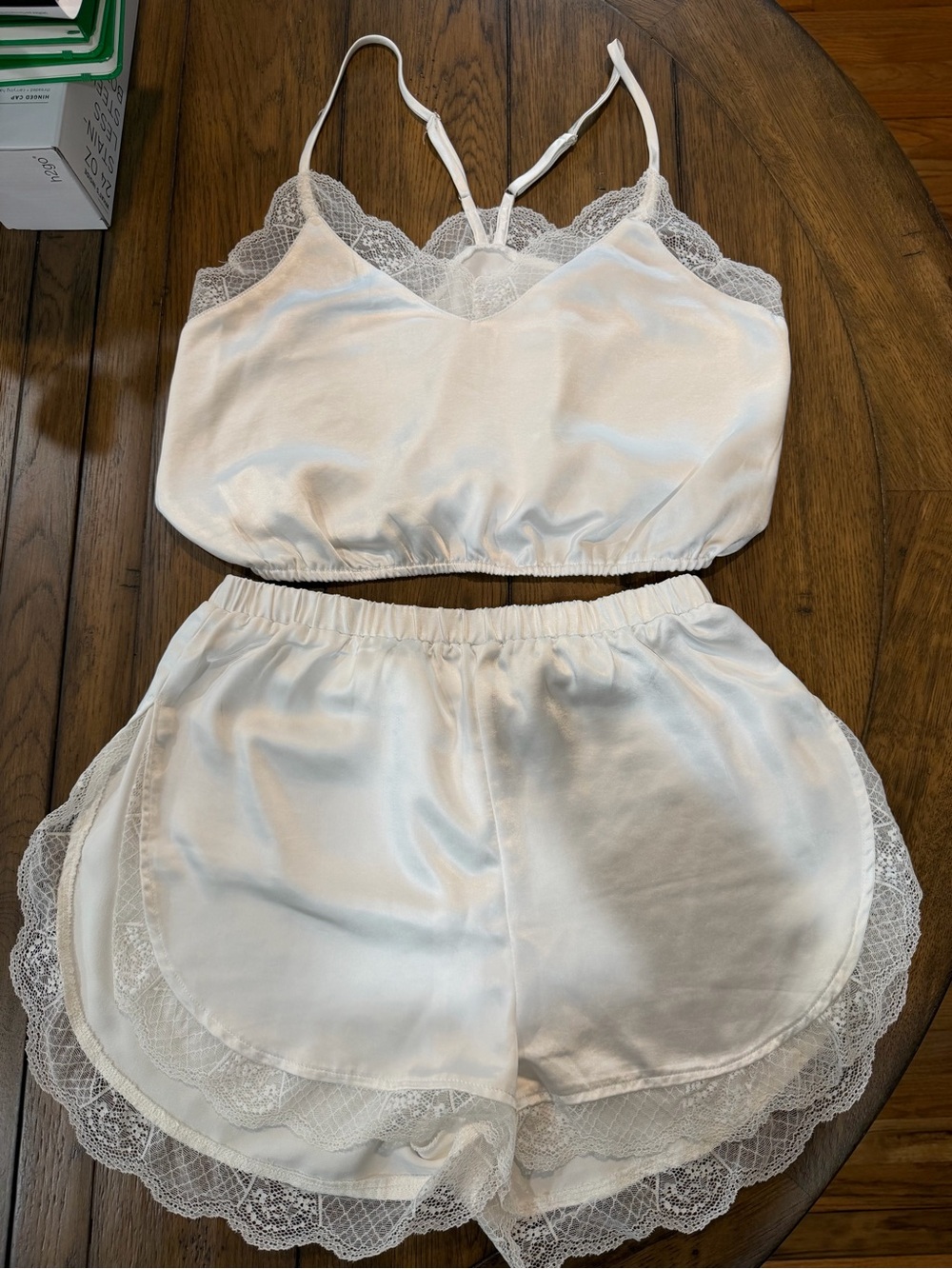 Lulu's White bridal Lace-Trim Satin Camisole & Shorts Set
